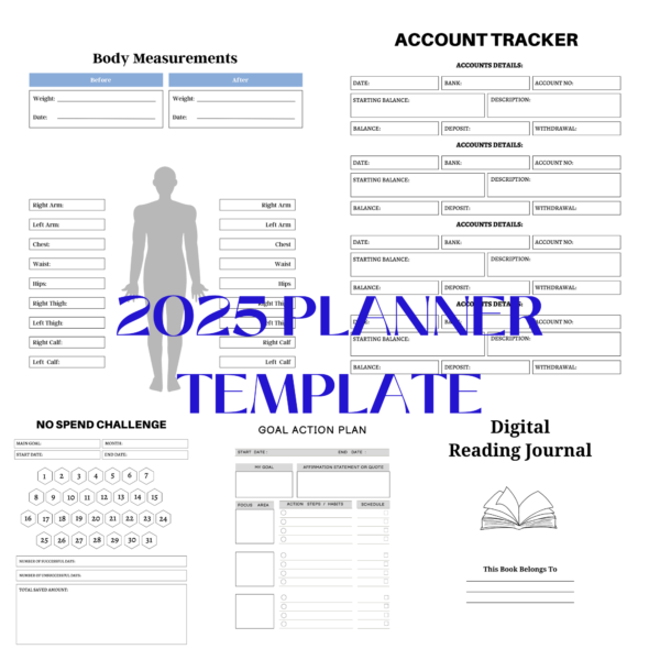 2025 Planner Template Bundle | Printable Digital Planners | Savings Tracker, Budget Planner, Habit Tracker, Self-Care & Wellness Planner, ADHD Planner, Daily Journal, Wedding & Pregnancy Planner - Image 8