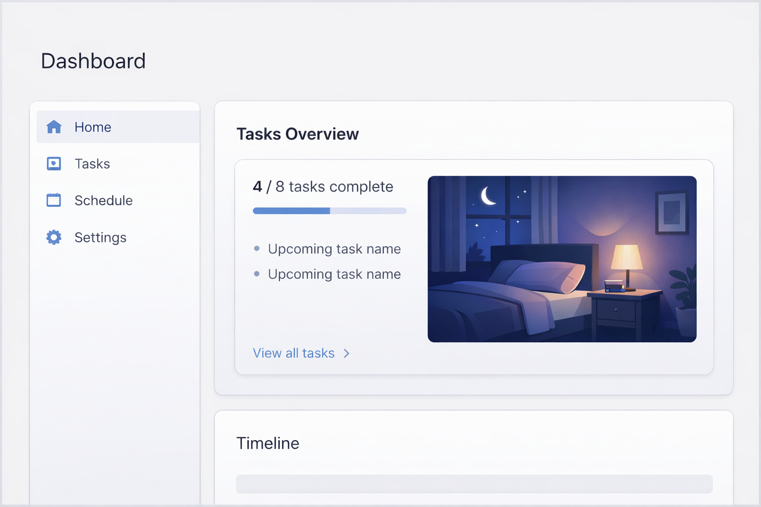 Calm night illustration: bed feels safe and the mind is quieter