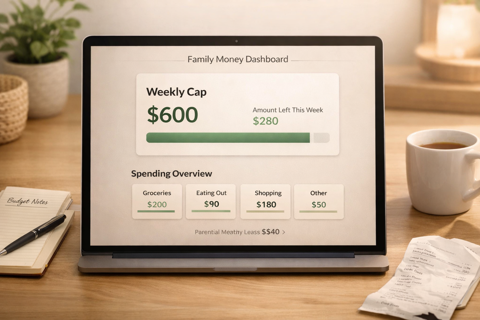 Set your weekly spending cap using a simple family money dashboard